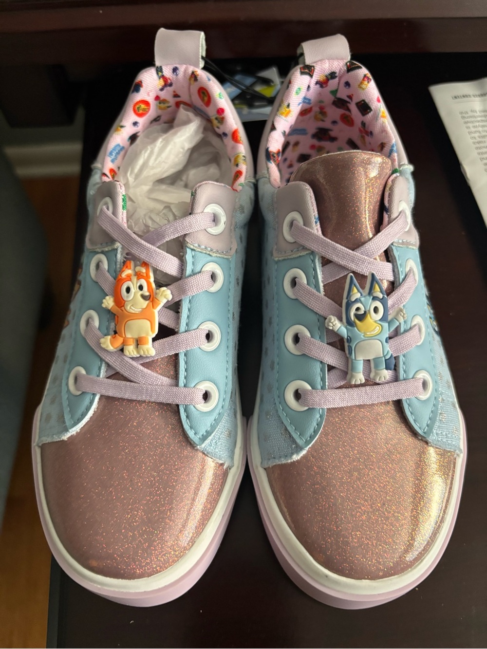 Ground Up Bluey & Bingo Sneakers with sparkling rose-gold toes and